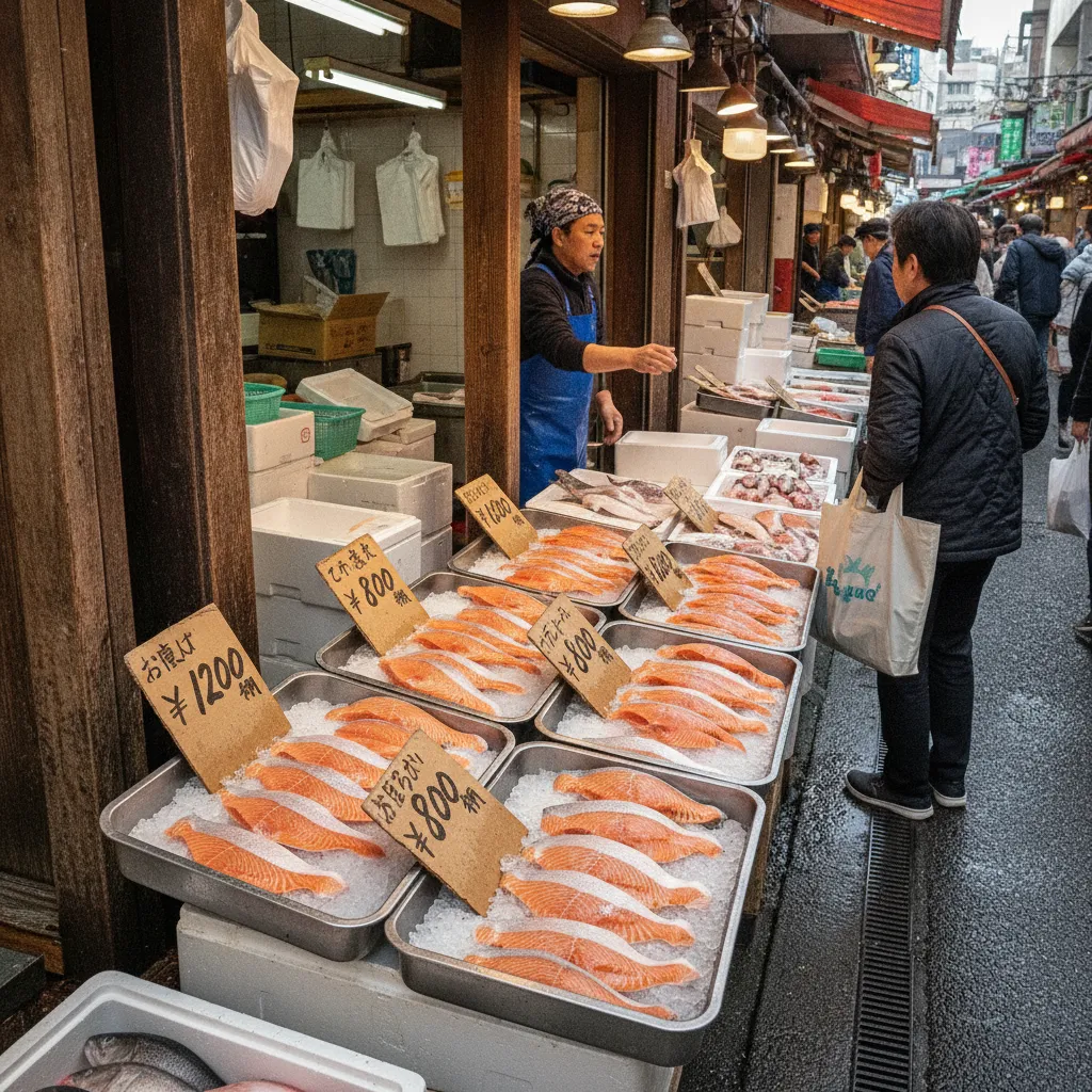 The salmon stall in Tsukiji's outer market